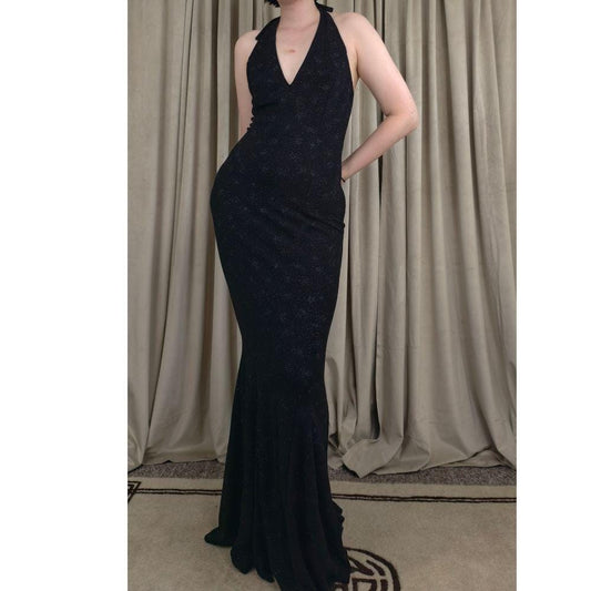 Vintage Scott McClintock Black Sparkly Halter Neck Open Back Dress
