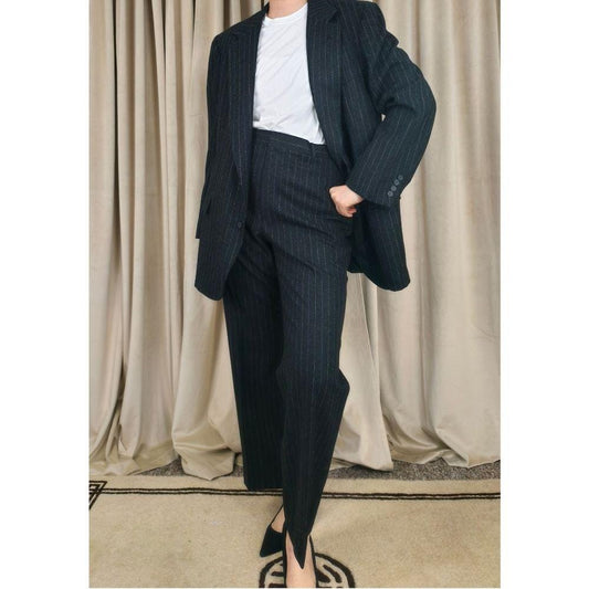 Vintage Southwick Black Charcoal Pinstripe Wool Boyfriend Men's Pant Suit