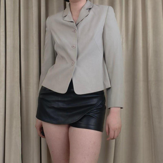 Vintage Petite Sophisticated Grey Green Silk Fitted Blazer