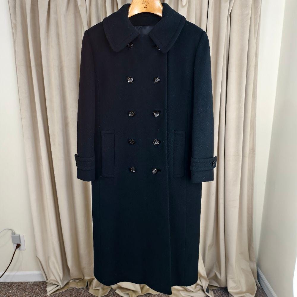 Vintage Brywood Black Double-Breasted Wool Coat
