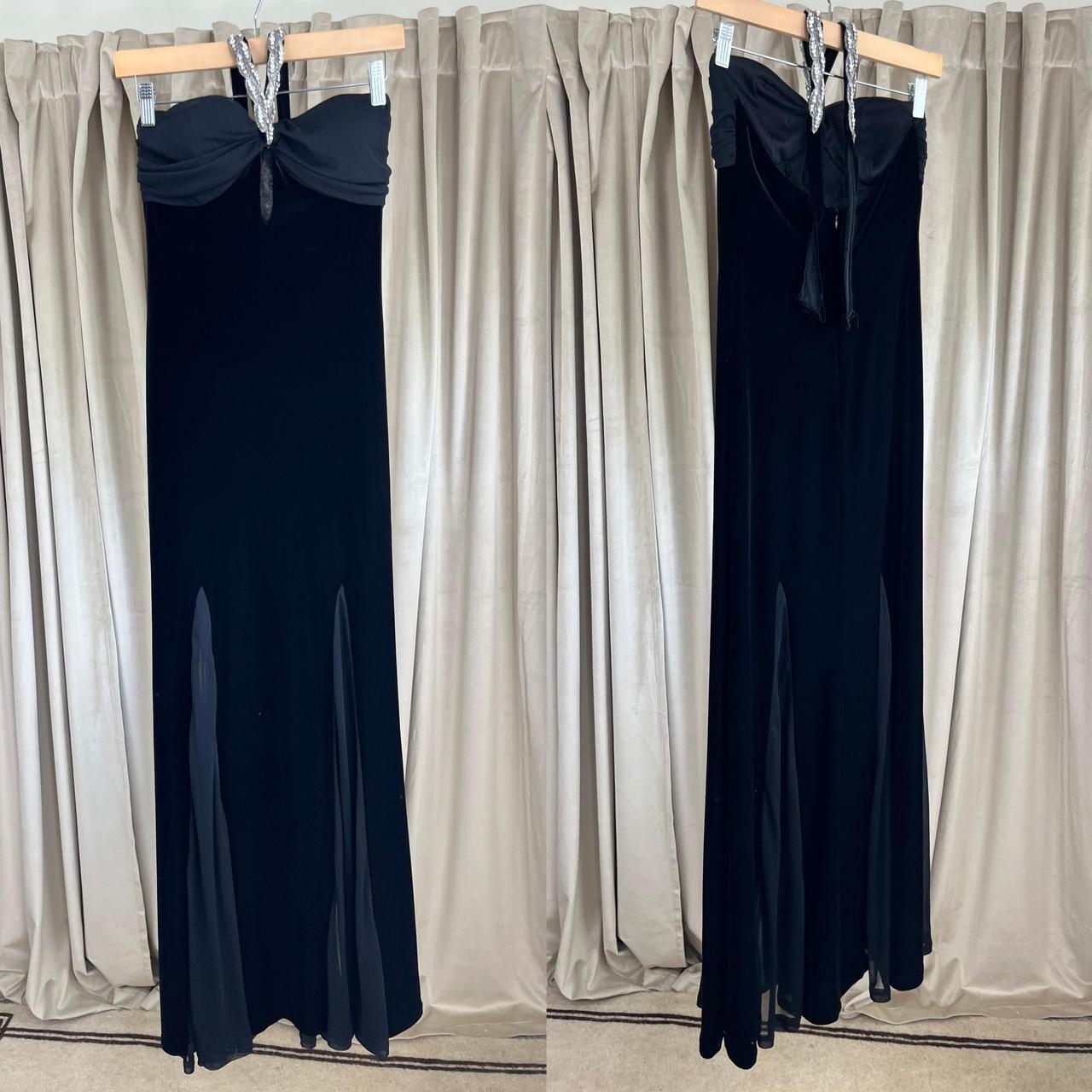 Betsy & Adam Black Velvet Halter Neck Maxi Dress Prom Gown