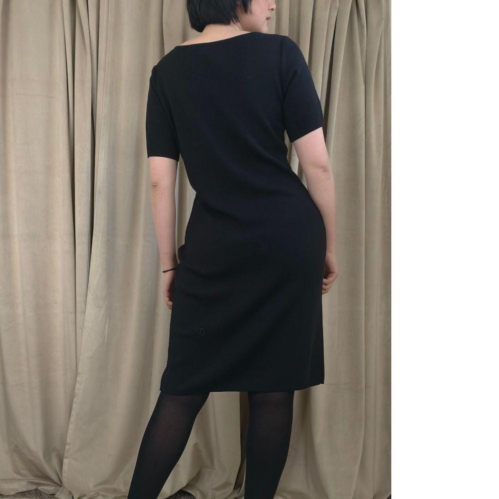Vintage Dana Buchman Classic Wool Black Short-Sleeve Knit Sweater Dress