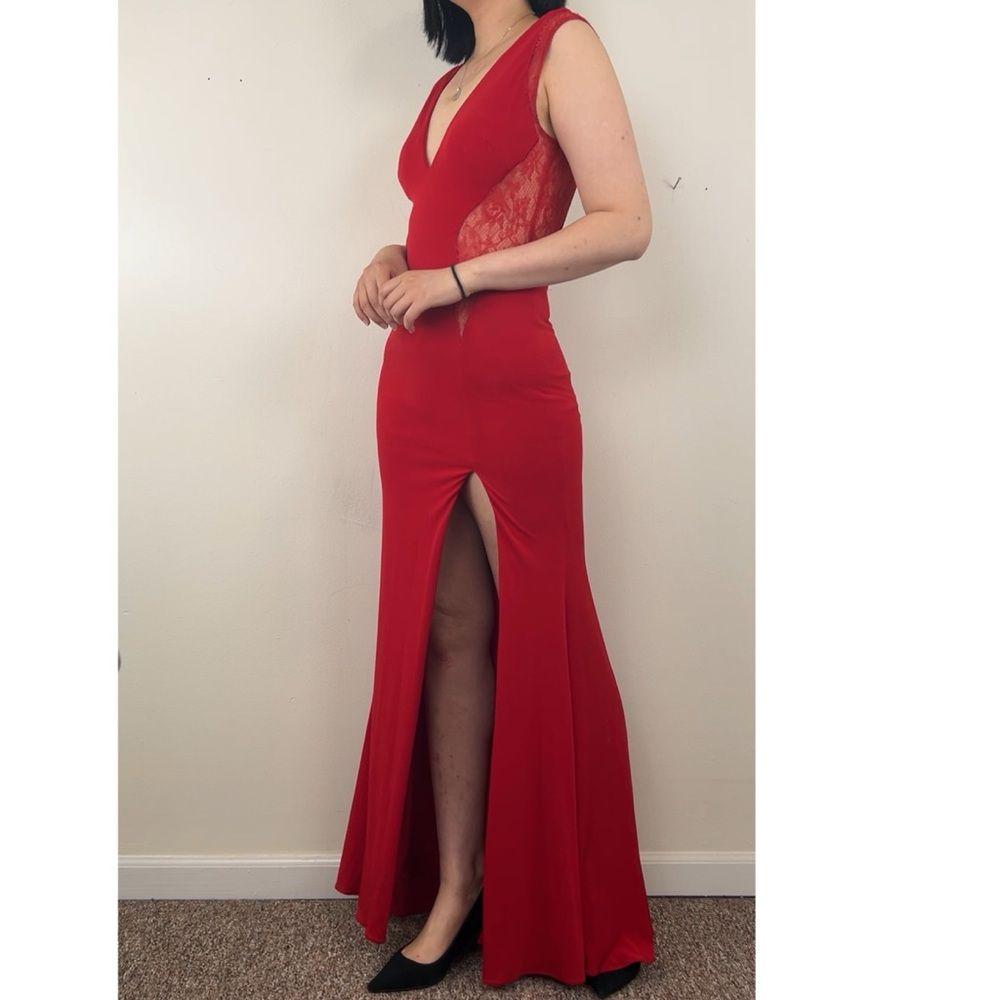 Jovani Elegant Red Evening Dress Gown with Lace Detailing