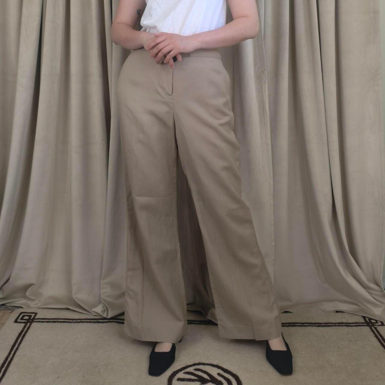 Evan Picone Tan Linen Rayon Mid-Rise Trousers