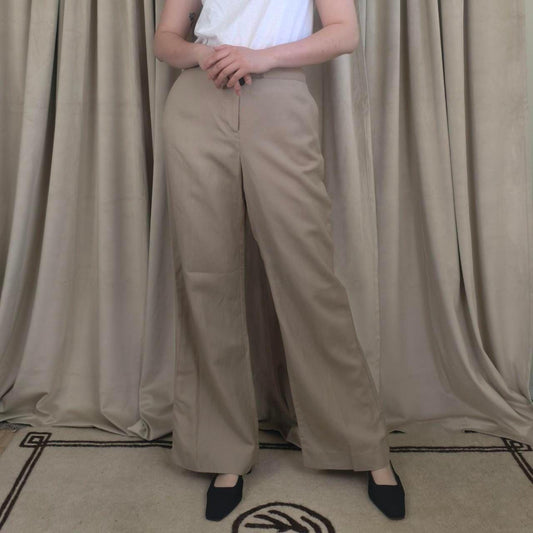 Evan Picone Tan Linen Rayon Mid-Rise Trousers