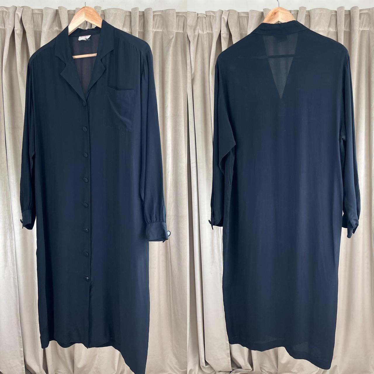 Vintage Silkage New York Silk Black Shirt Dress