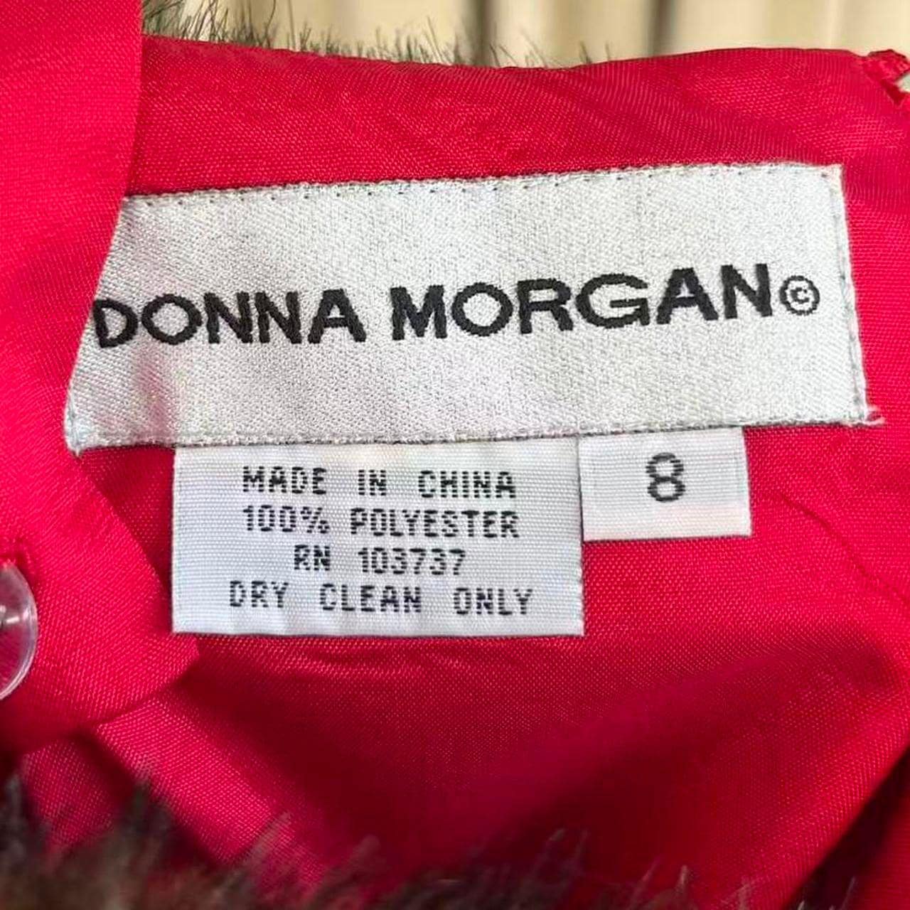 Vintage Donna Morgan Red Satin Maxi dress with Faux Fur Trim