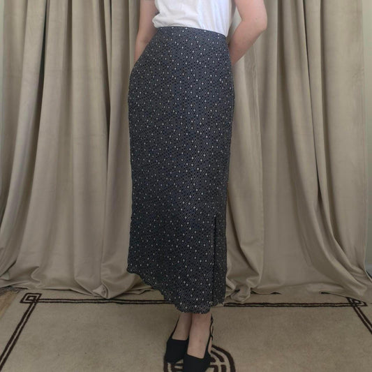 Vintage Merona Monochrome Black Midi Skirt with White Polka Dots