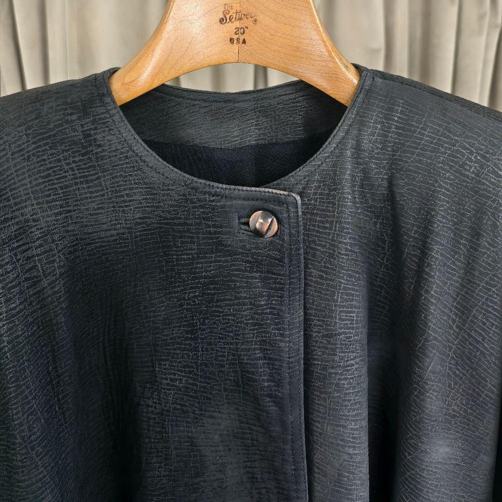 Vintage Mario Valentino Black Full Length Leather Trench Coat Dress
