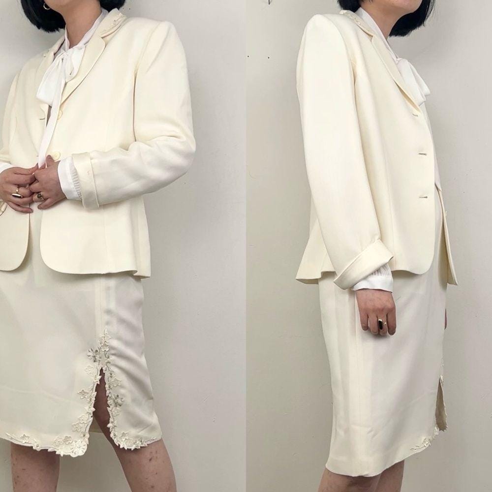 Vintage 90s Kasper Cream Bridal Skirt and Blazer Suit