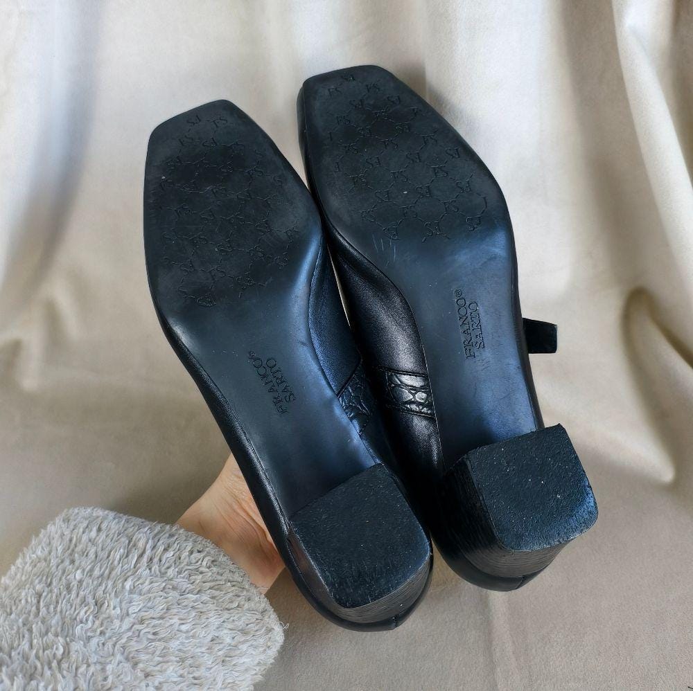Vintage Franco Sarto Classic Black Mary Jane Leather Pumps