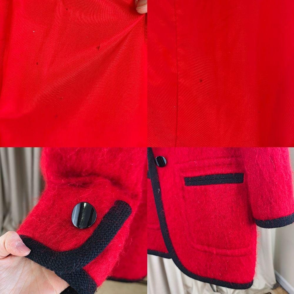Vintage Carlisle Red Mohair Blazer with Black Trim