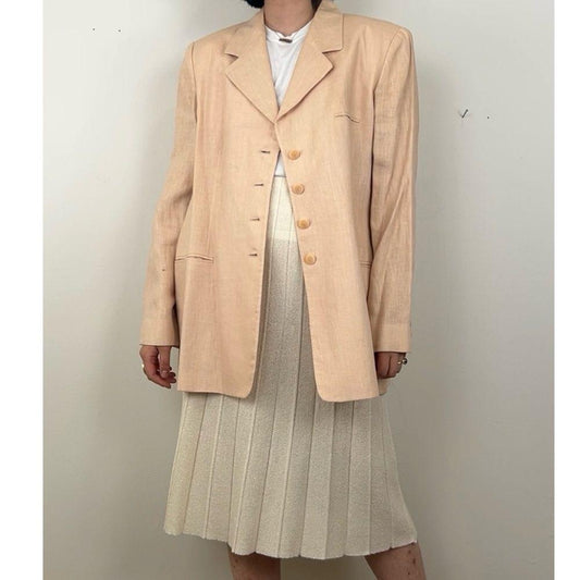 Vintage Ellen Tracy Sparkly Pink/Beige Linen Structured Long Blazer