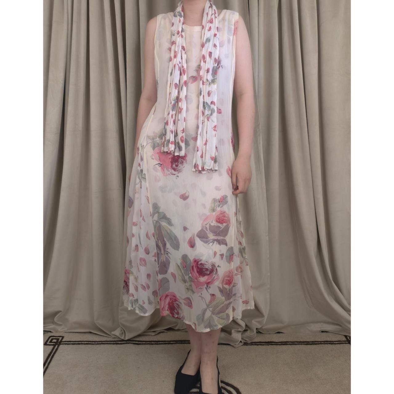 Vintage Pink and White Floral Midi Sun Dress