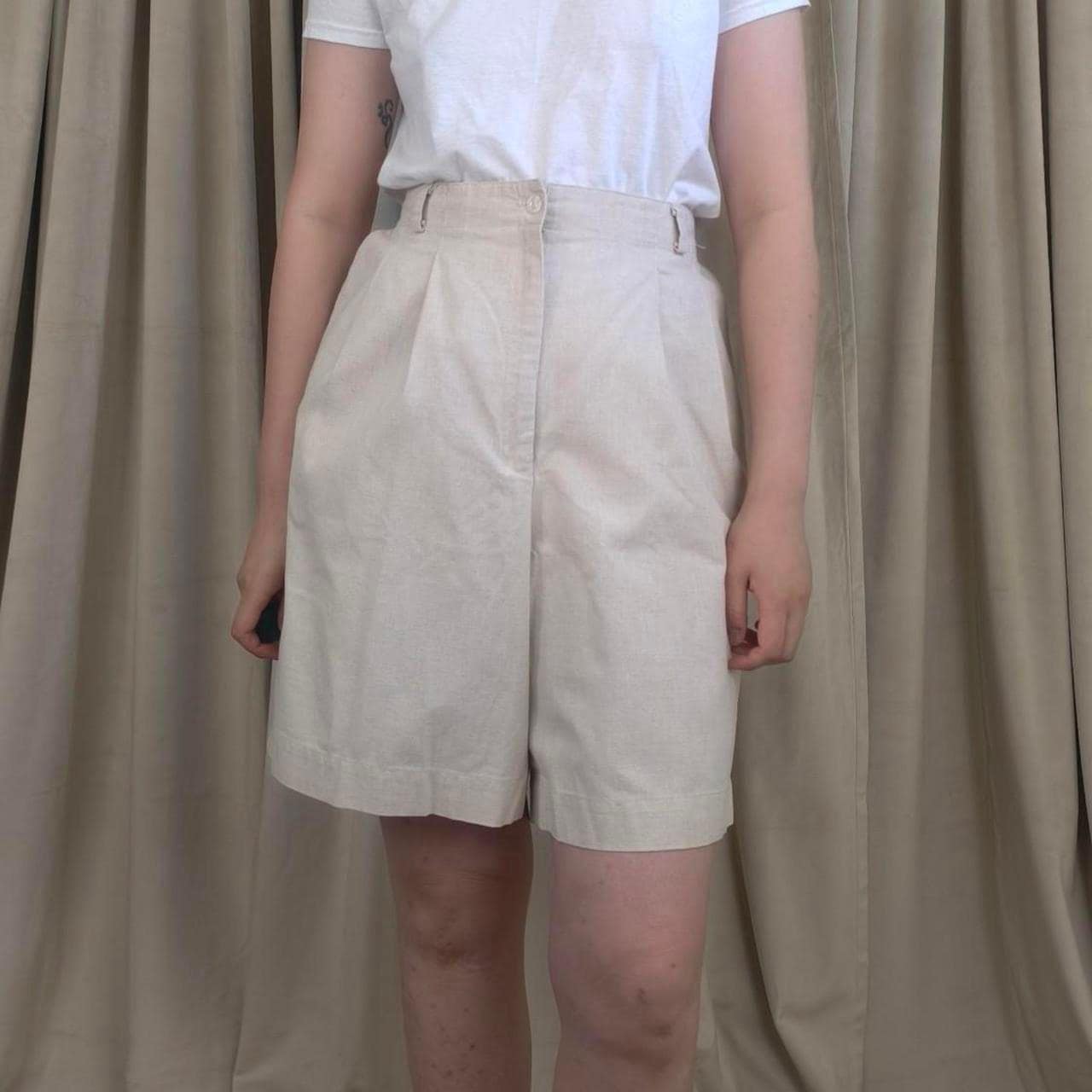 Vintage Cream Linen Bermuda Shorts