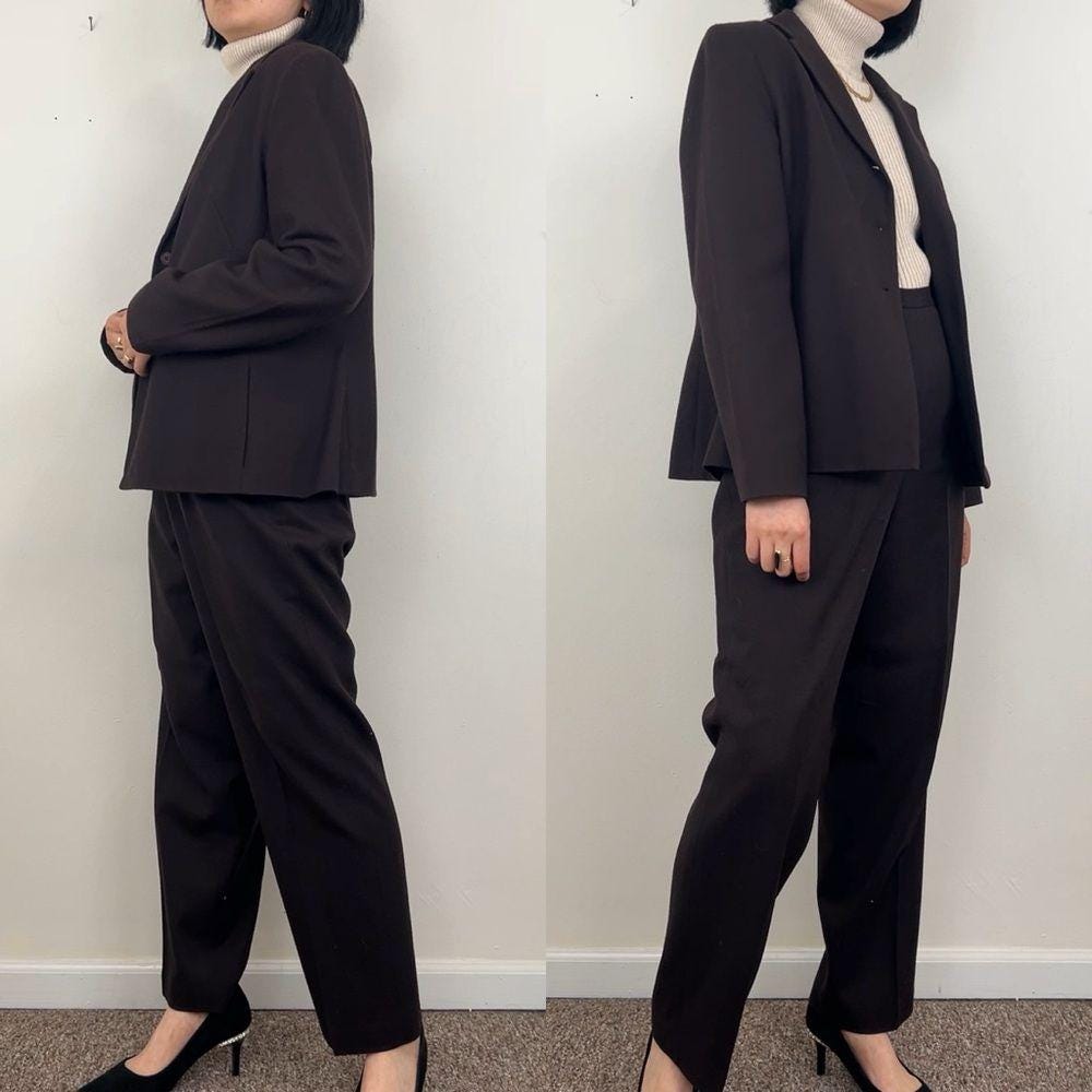 Vintage Bill Blass Wool Brown Pantsuit Classic Fit