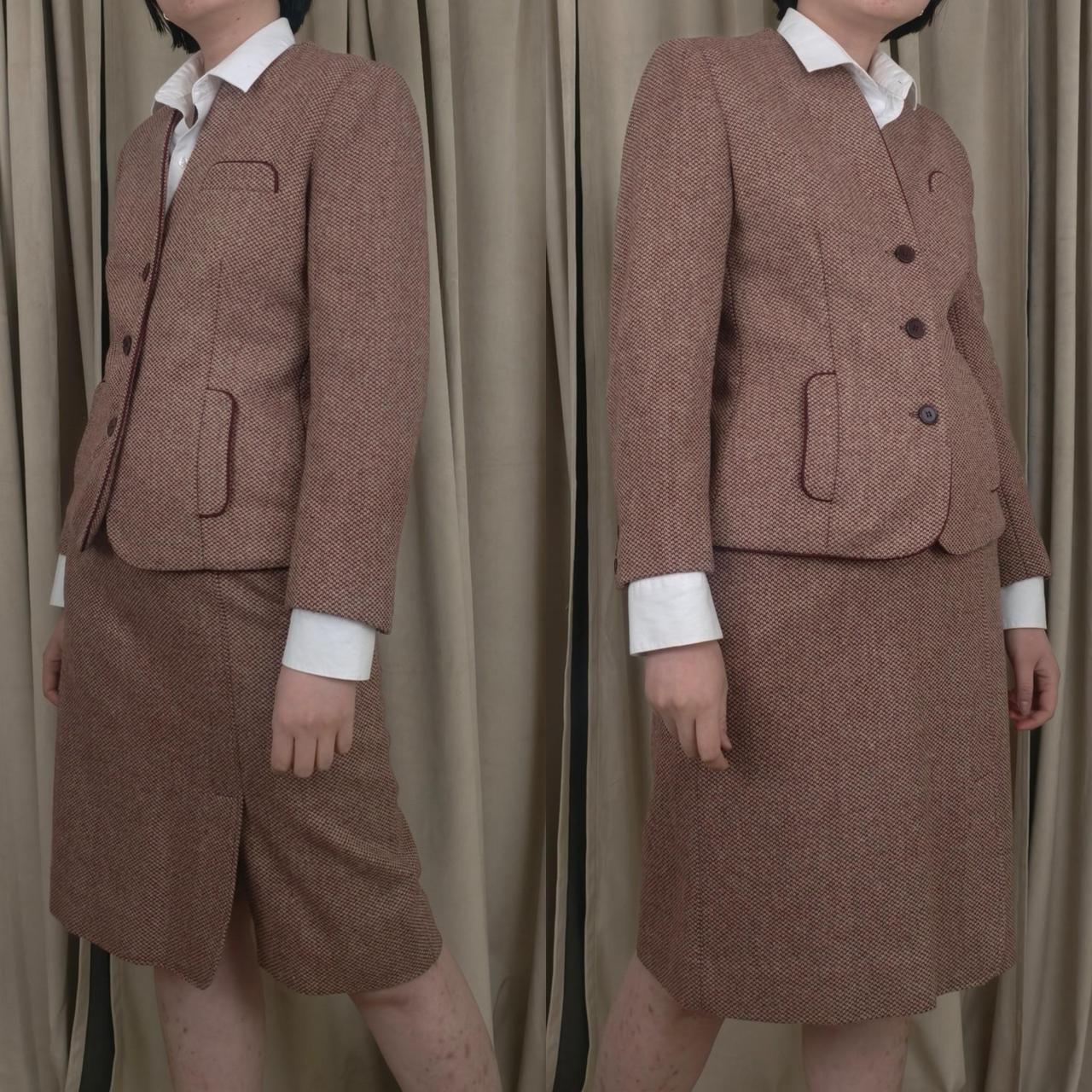 Vintage Red Tweed Wool Skirt Suit