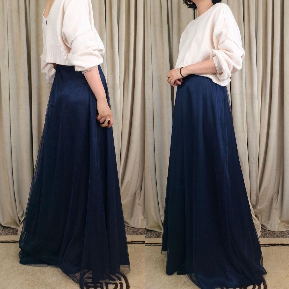 NWT MARINA Navy Blue Maxi Tulle Skirt