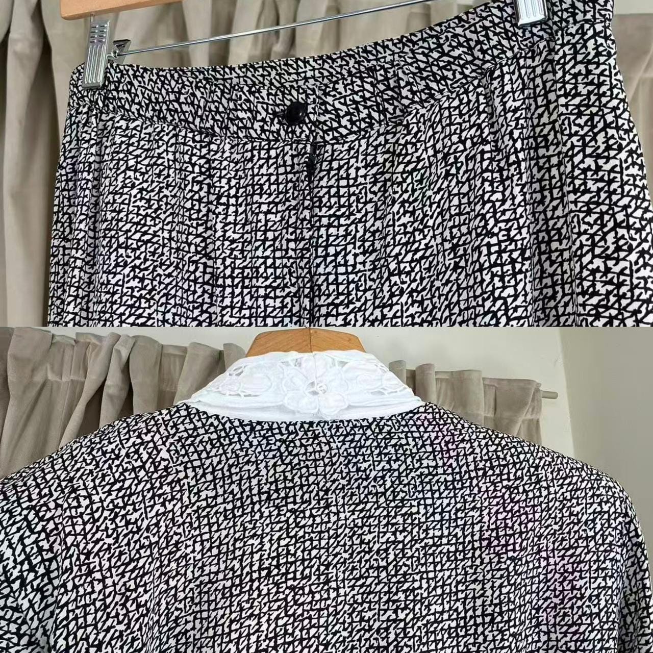 Vintage Nancy Johnson Silk black & white Skirt Suit