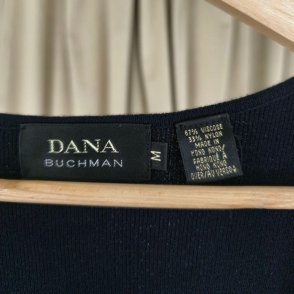 Dana Buchman Navy Knit Short Sleeve Top with Scalloped Detailing