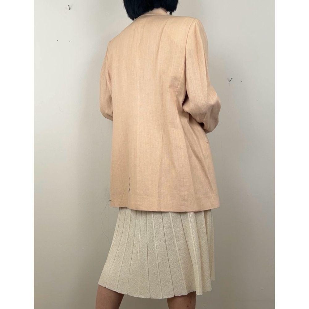 Vintage Ellen Tracy Sparkly Pink/Beige Linen Structured Long Blazer