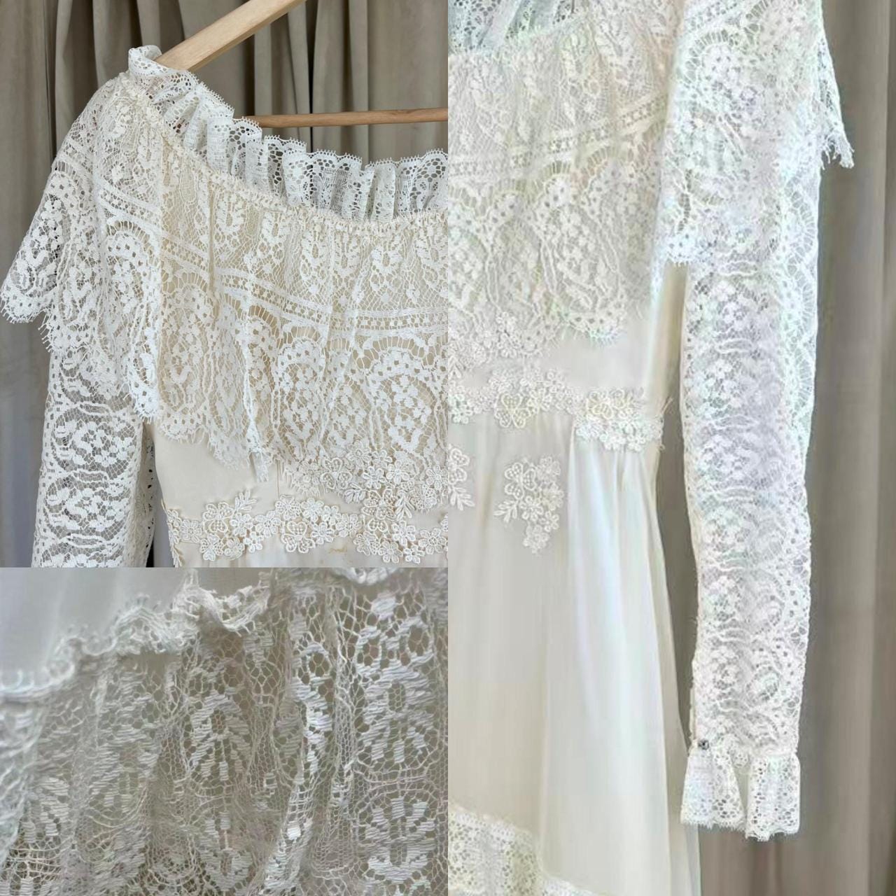 Vintage Victorian Lace Off-the-Shoulder Wedding Gown