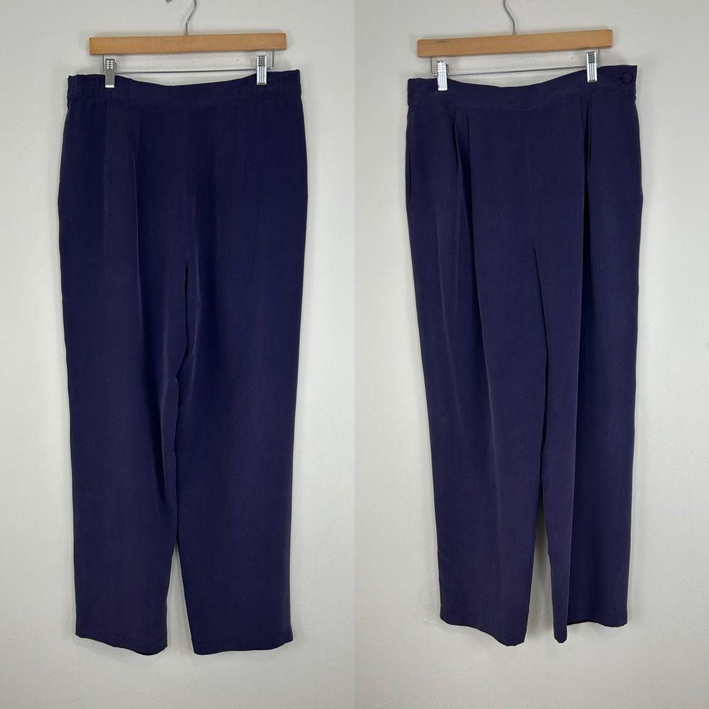 Vintage Patrick Collection Purple Silk High-Waisted Pantsuit with Cropped Jacket