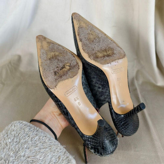 Coach Elegant Gray Snakeskin Pointed Toe Slingback Heels