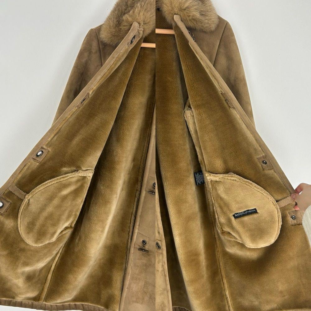 Vintage Brown Tan Dana Buchman Faux Fur Shearling Coat with Fur Collar