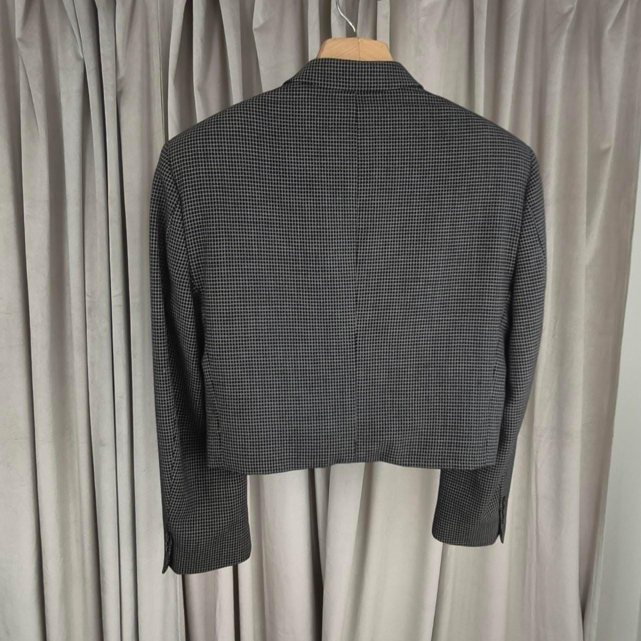 Reworked Vintage Black and Gold Cropped Checkered Blazer Tang Mandarin Jacket