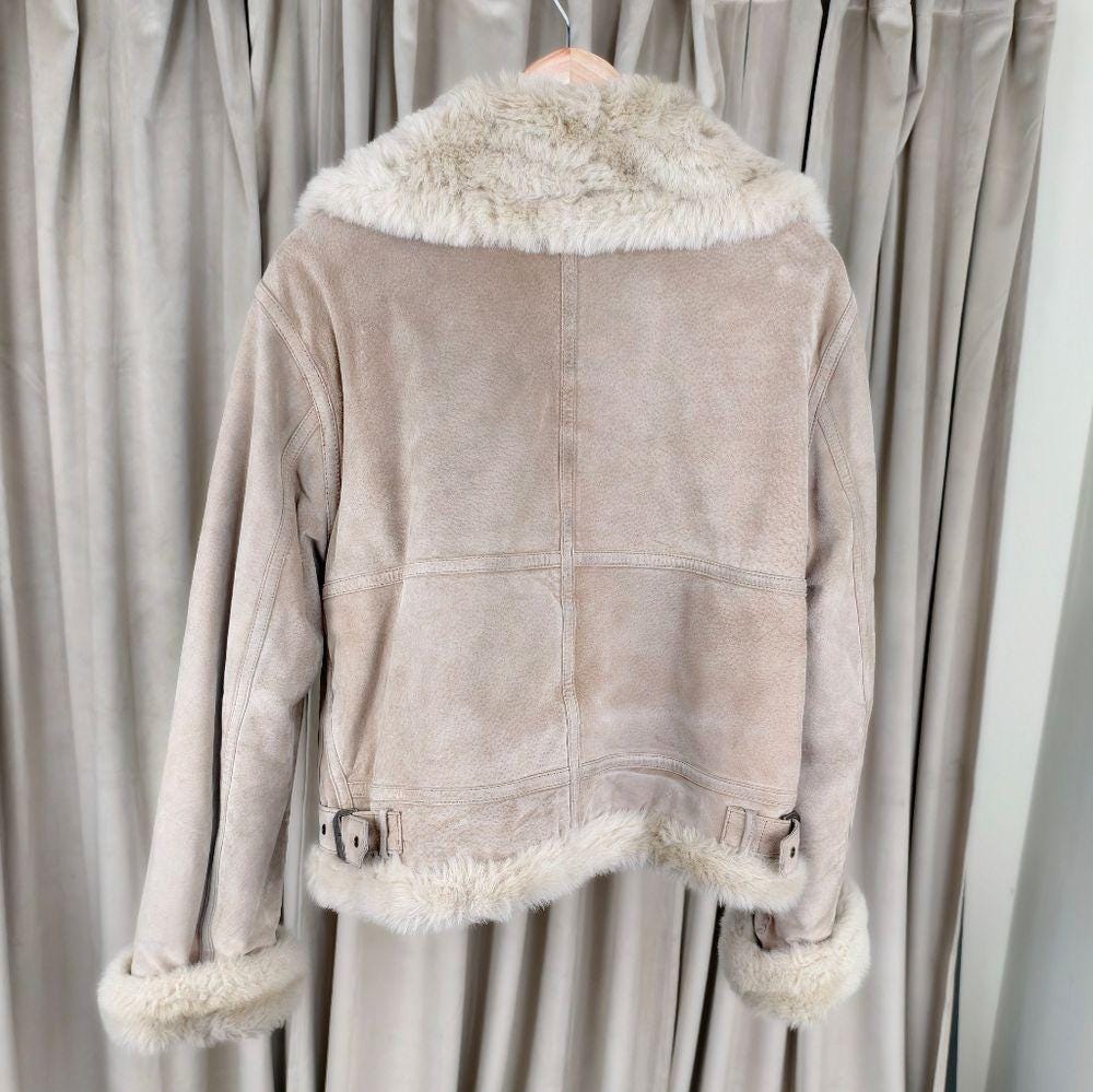 Vintage Marvin Richards Pennylane Cream and Tan Suede Jacket with Faux Fur Trim