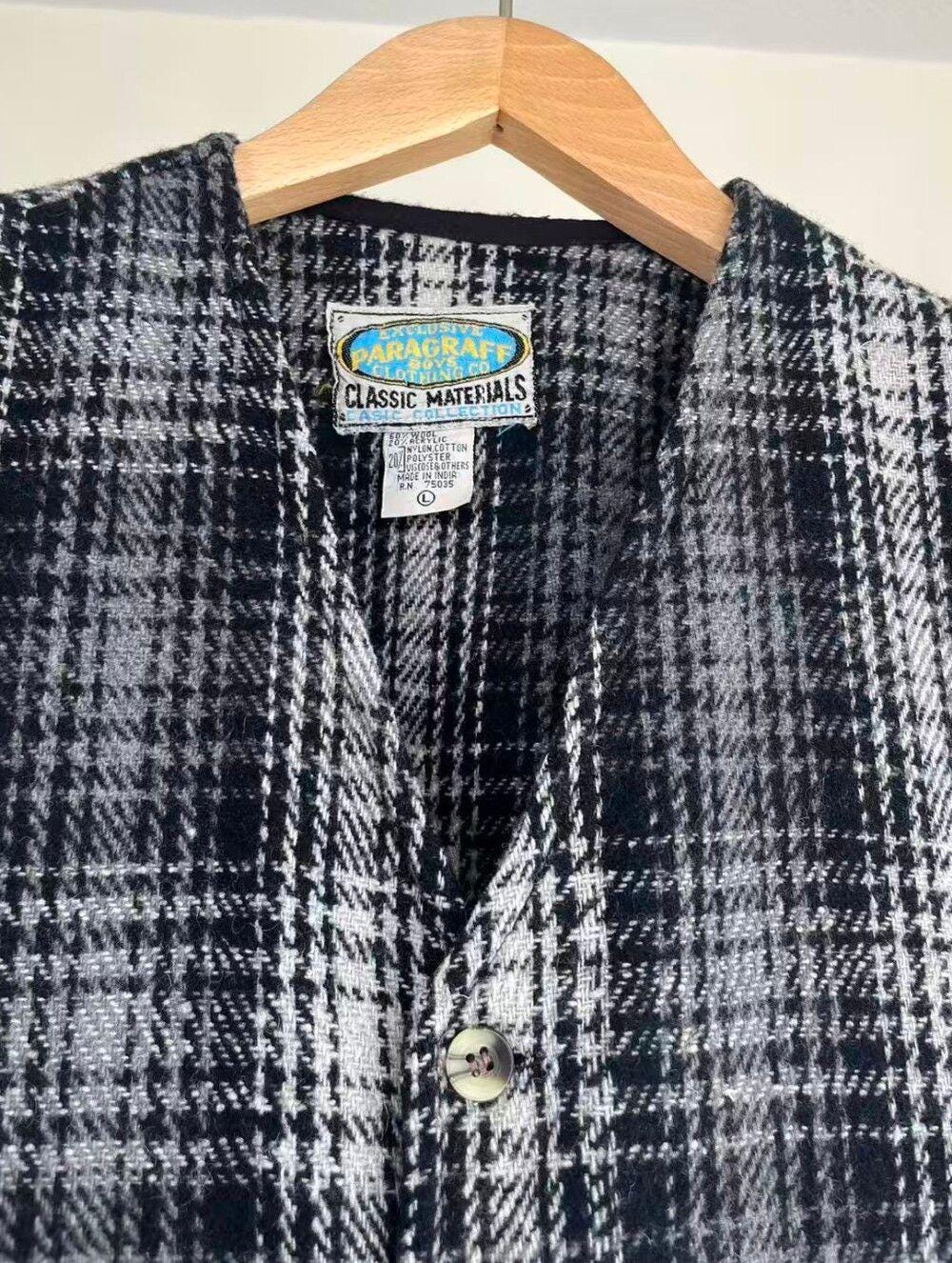 Vintage Paragraff Black and White Plaid Wool Blend Vest
