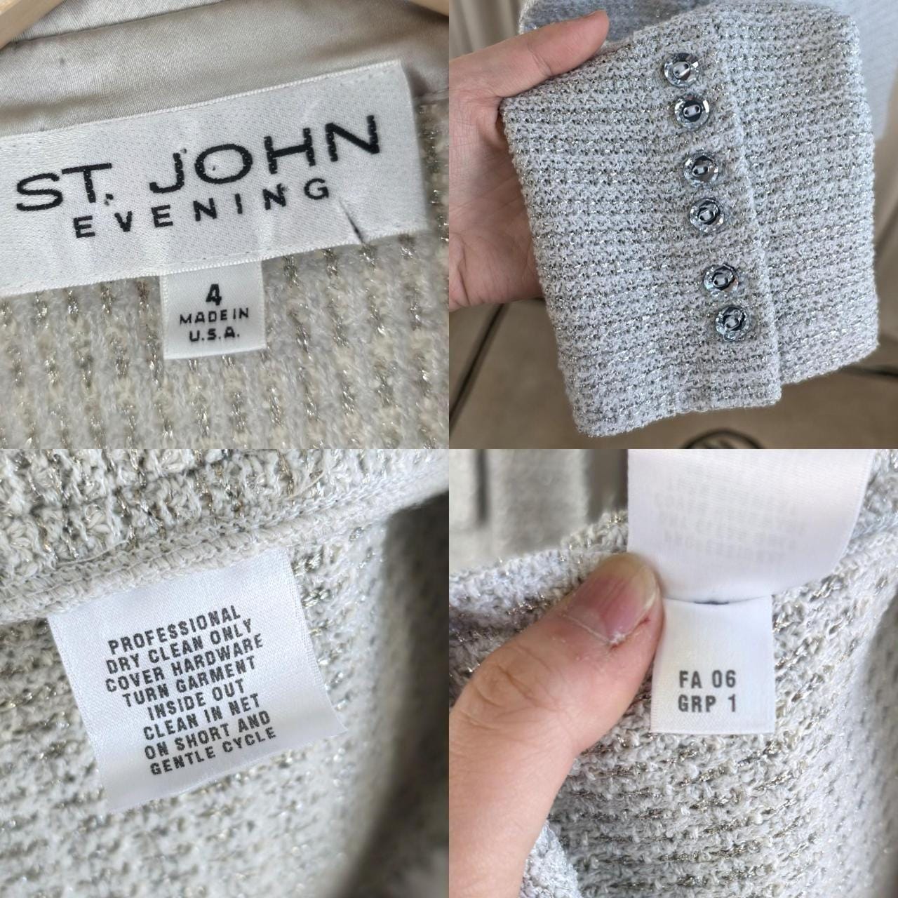 St. John Evening Silver Grey Knit Blazer Tailored Jacket