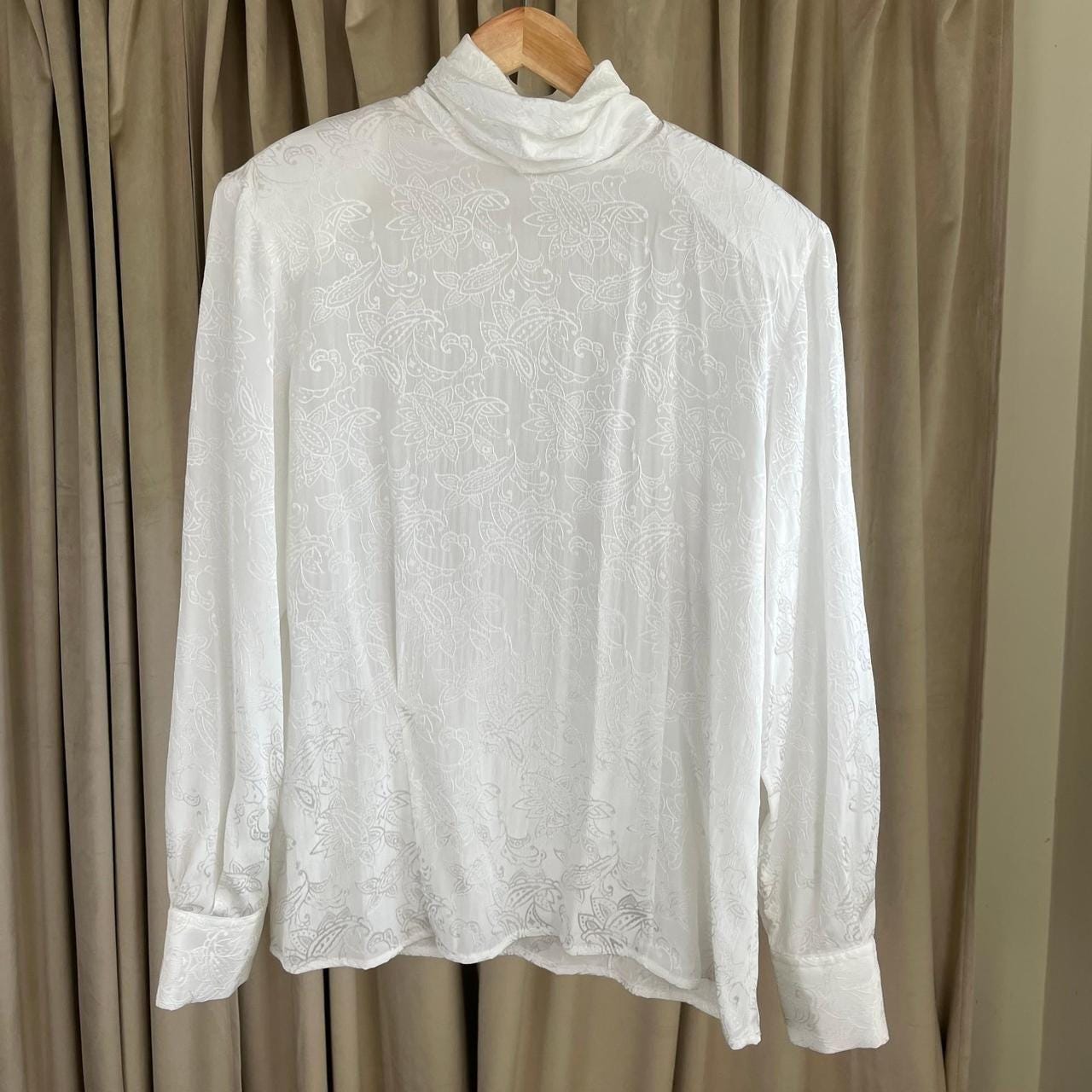 Vintage JH Collectible White Satin Embroidered Blouse