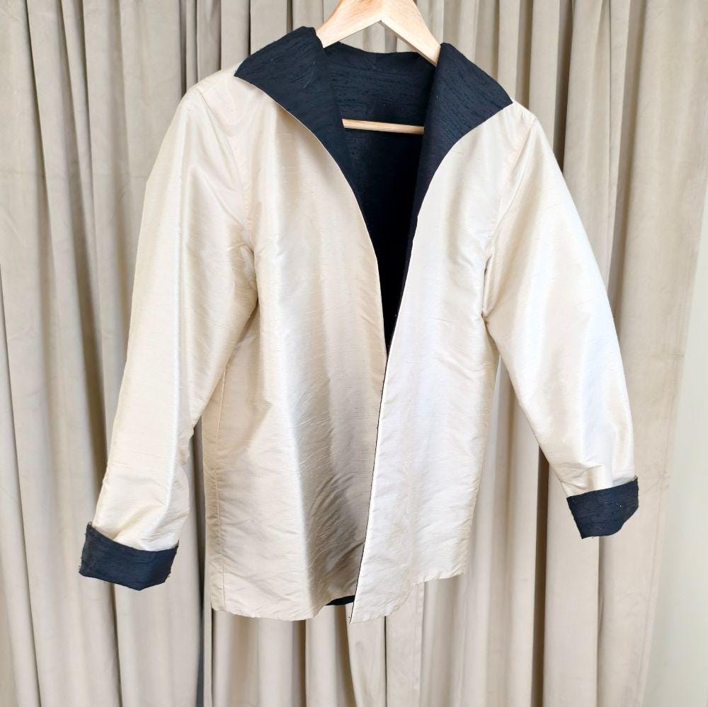 Vintage Silk Ecru Reversible Black and Cream Jacket Blazer