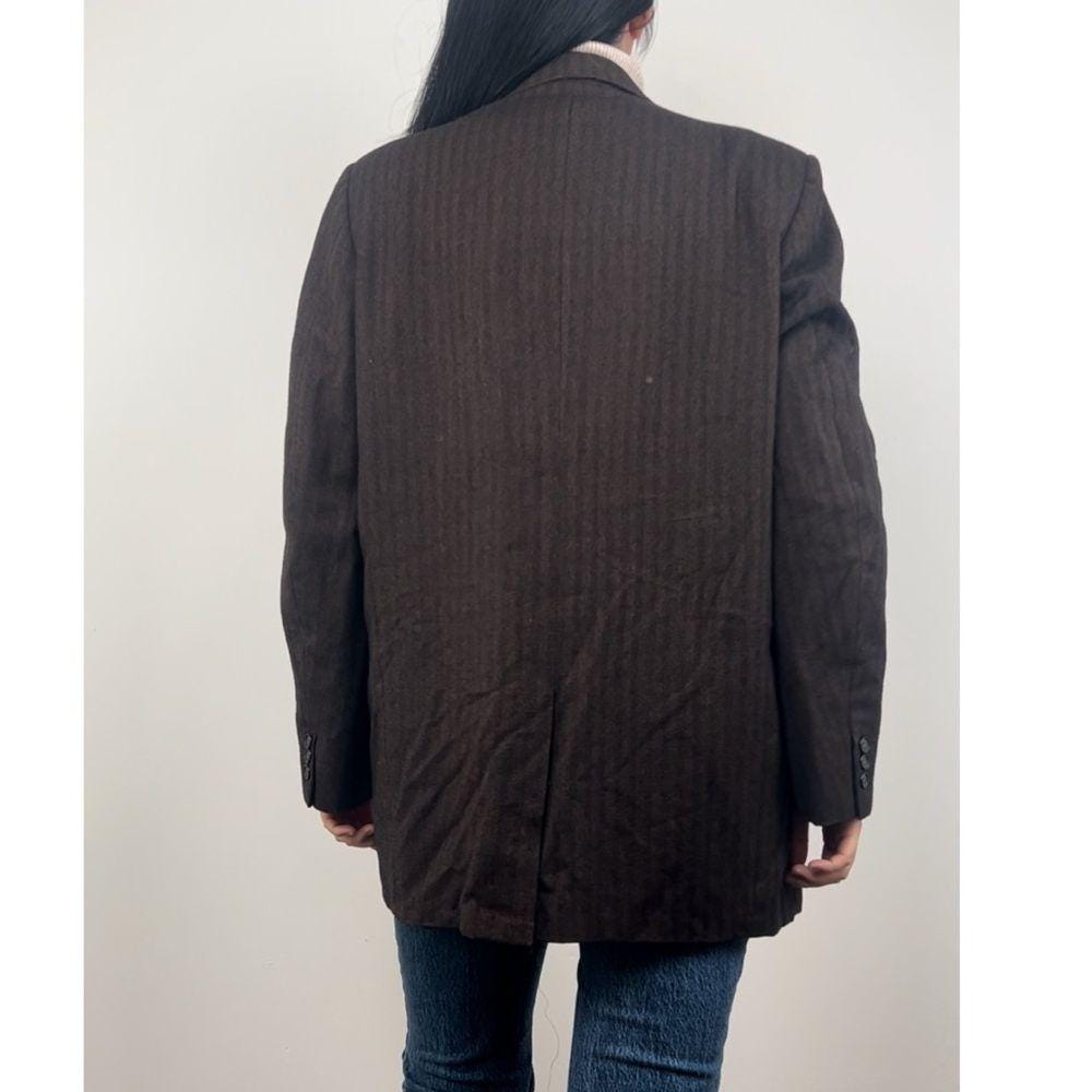 Vintage Brown Striped Wool Cashmere Boyfriend Oversized Blazer