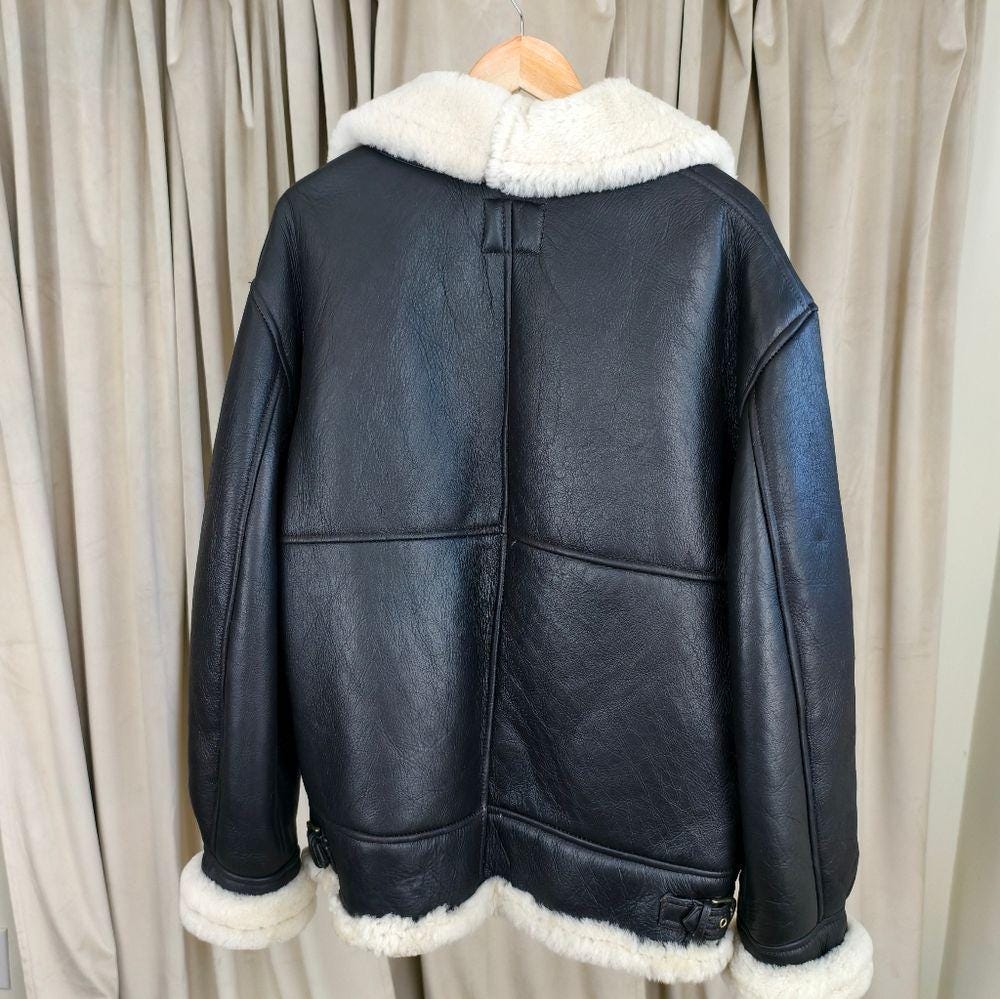 Vintage US Air Force Style Sheepskin Dark Brown Shearling Leather Jacket