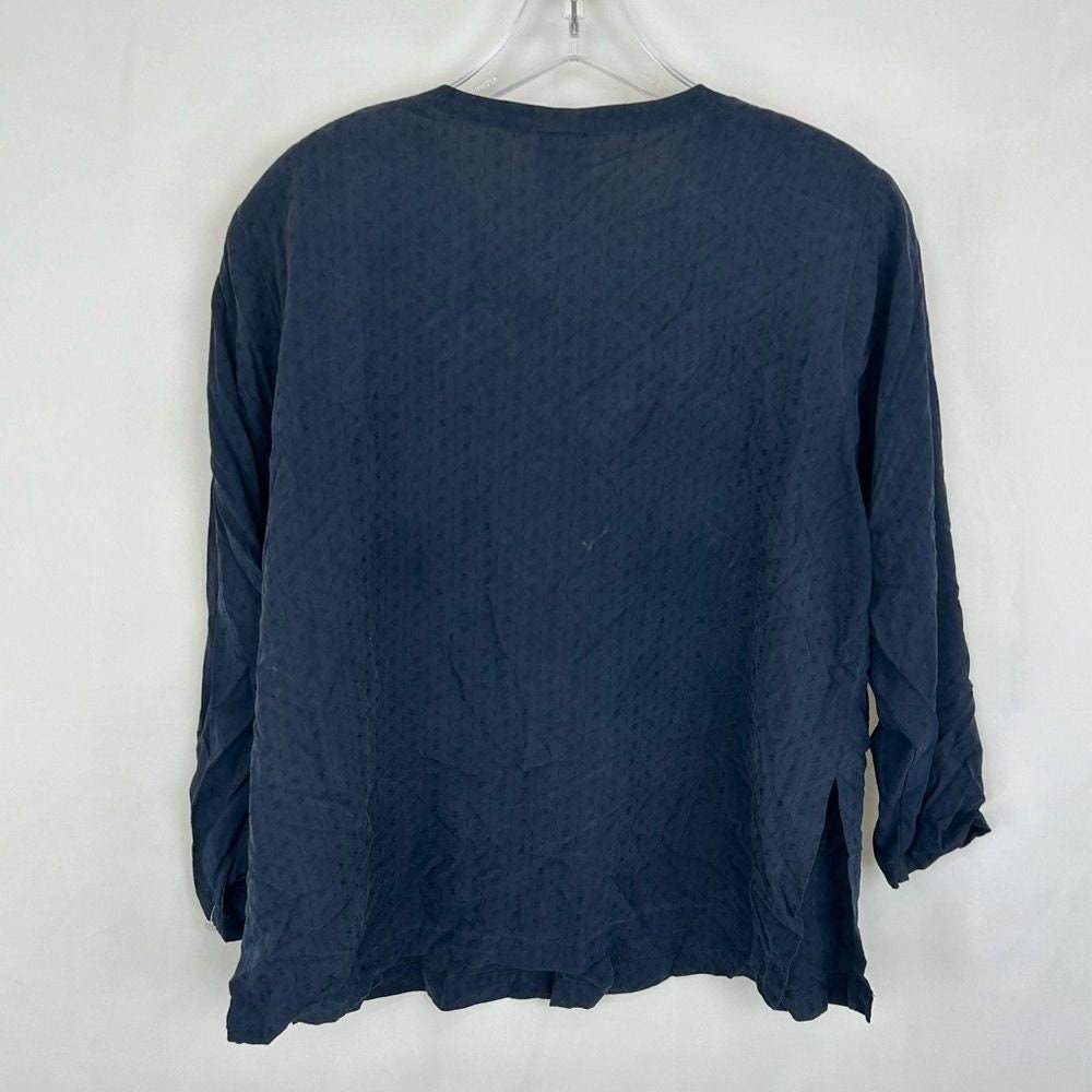 Vintage M. J. Caroll Navy Silk Collarless Blouse