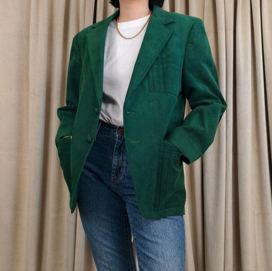 Vintage Klein Ultrasuede Green Boyfriend Blazer with Unique Stitching