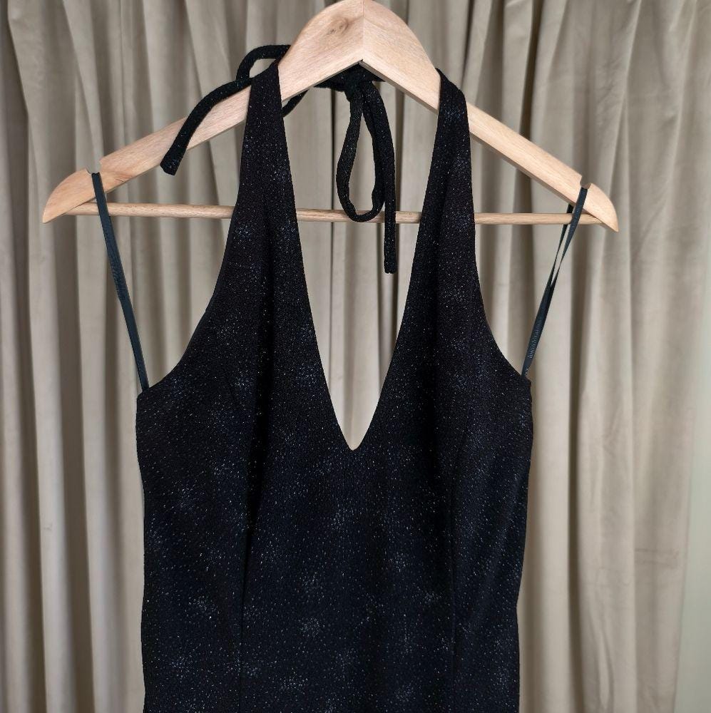 Vintage Scott McClintock Black Sparkly Halter Neck Open Back Dress