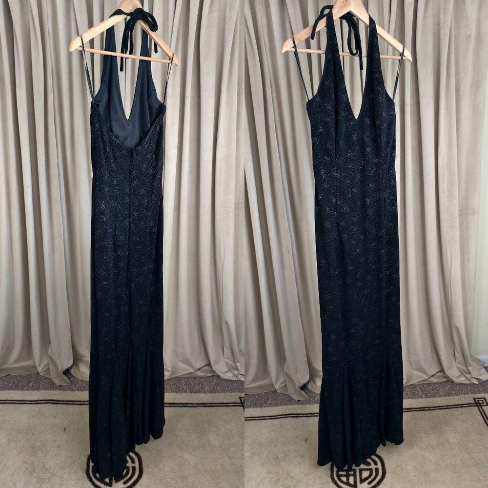 Vintage Scott McClintock Black Sparkly Halter Neck Open Back Dress