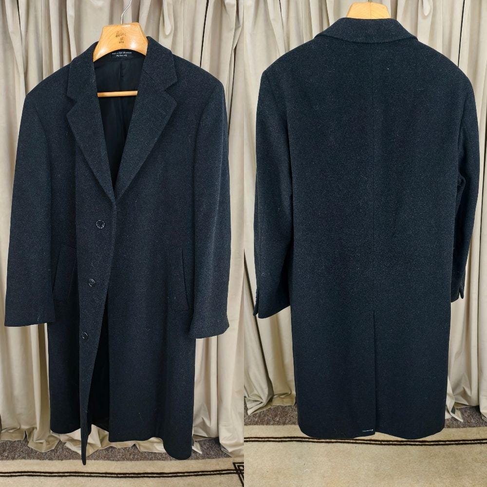 Vintsge Andrew Fezza Charcoal Dark Grey Cashmere Blend Full Length Overcoat