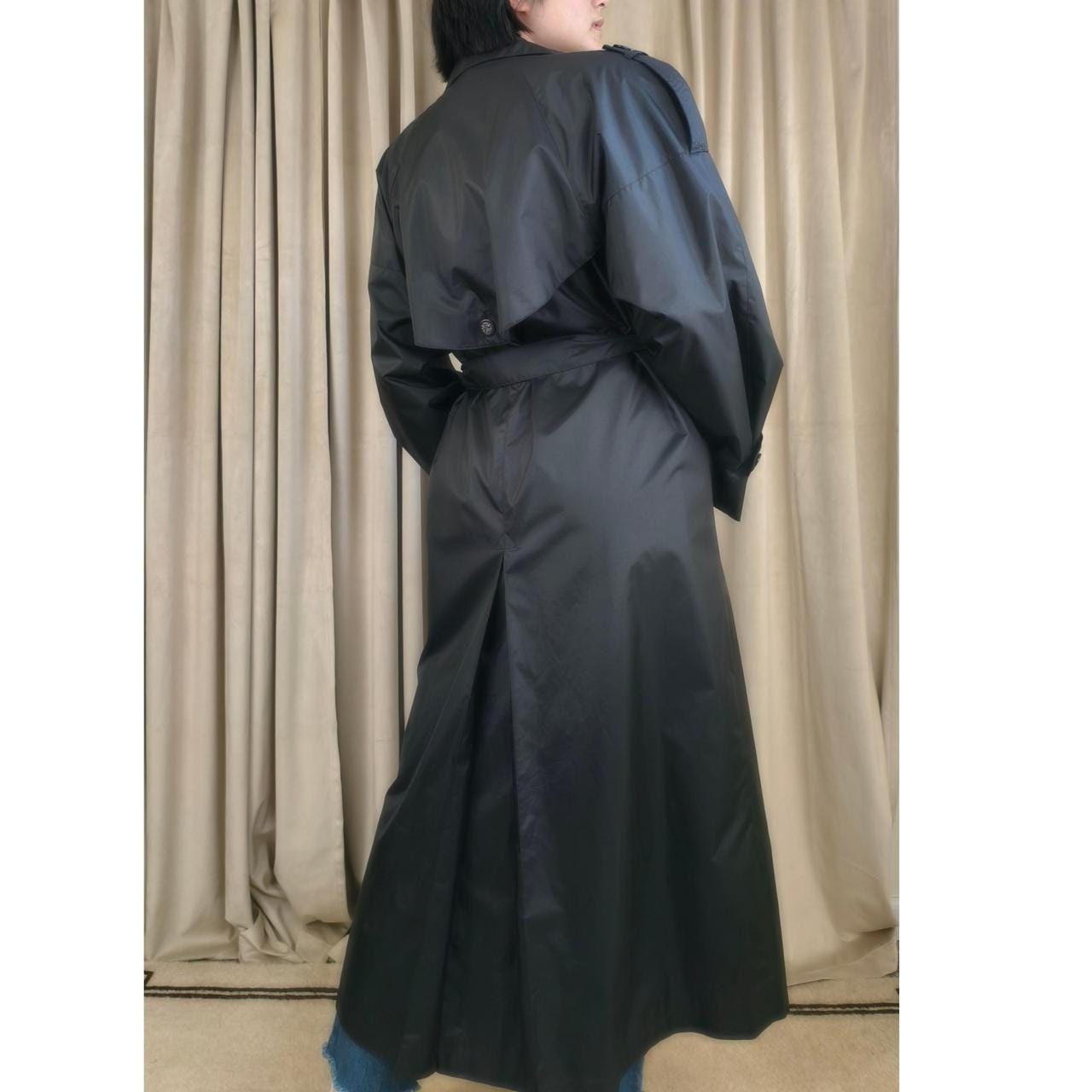 Vintage Gantos Full Length Black Trench Coat Rain Coat