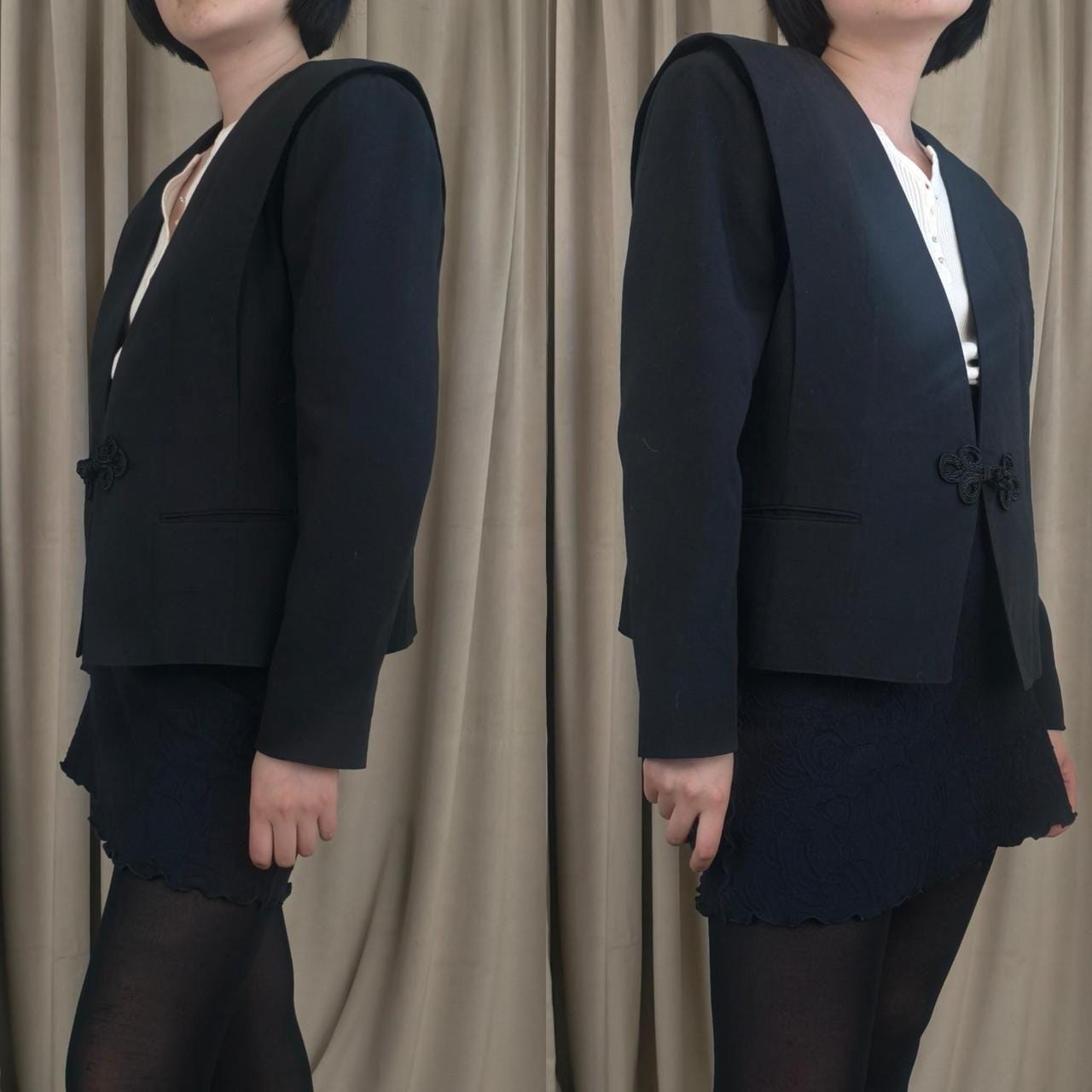 Reworked Vintage Black Boxy Blazer Tang Mandarin Jacket