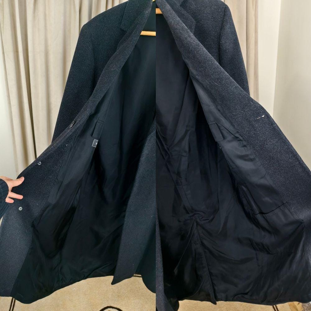 Vintsge Andrew Fezza Charcoal Dark Grey Cashmere Blend Full Length Overcoat