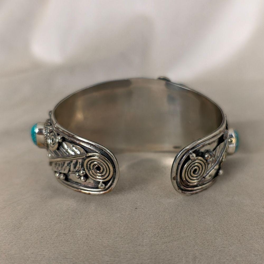 Antique Tibetan Sterling Silver and Blue Stone Lapis Lazuli Cuff Bracelet