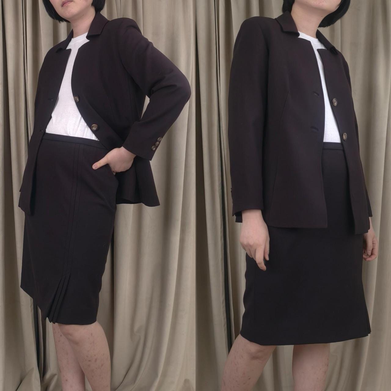 Vintage Doncaster Dark Brown Paat Suit Skirt Suit 3-Piece Set