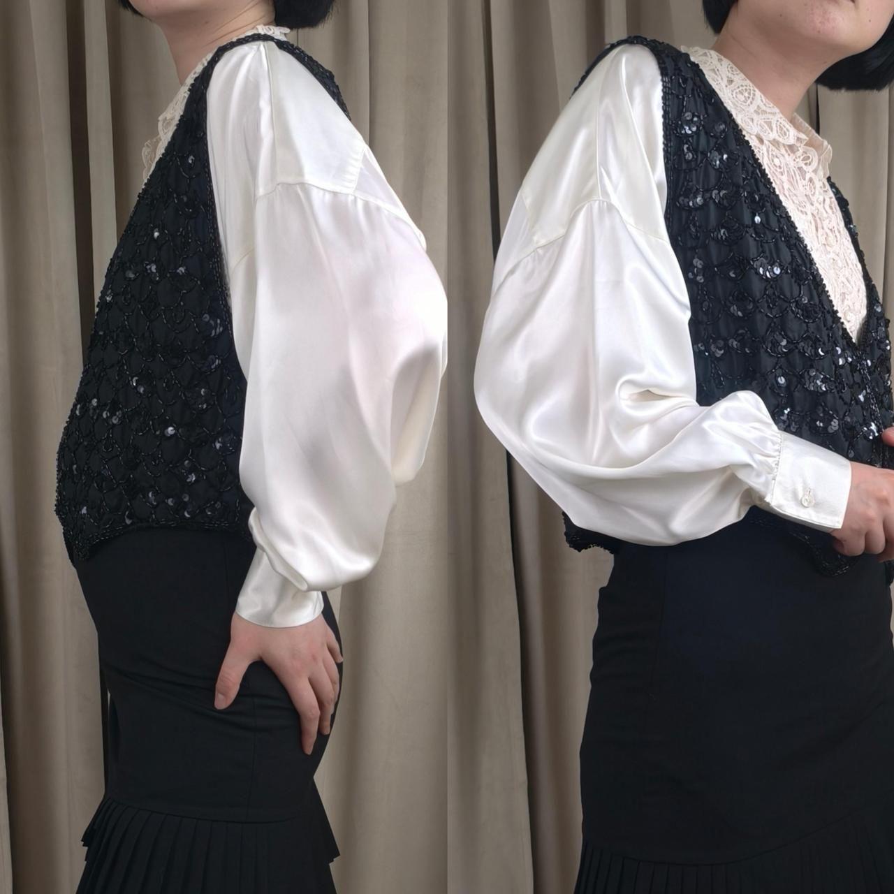 Vintage Cotton Castle Black Sequin Silk Vest