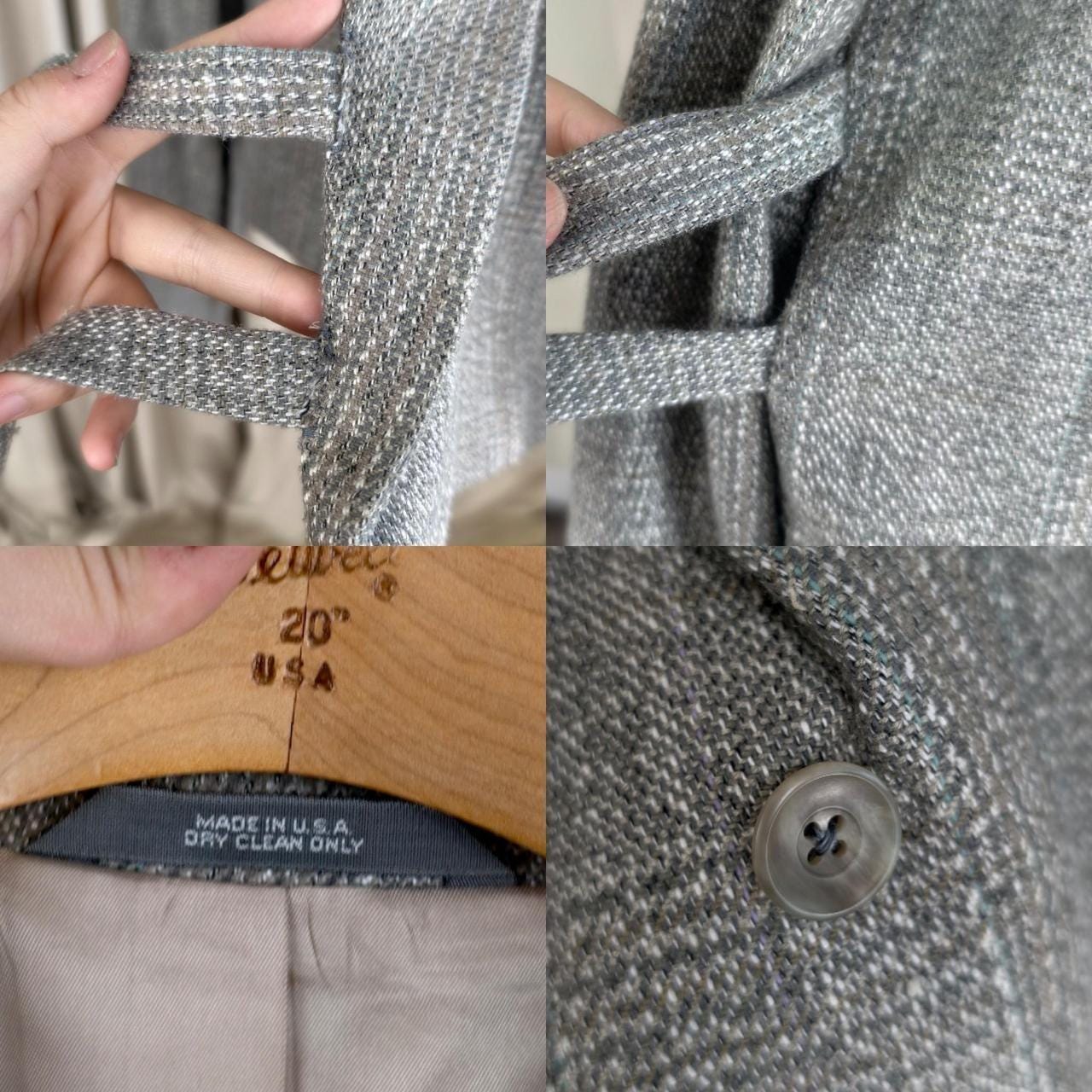 Reworked Vintage Grey Cropped Tweed Blazer with Tie Detail