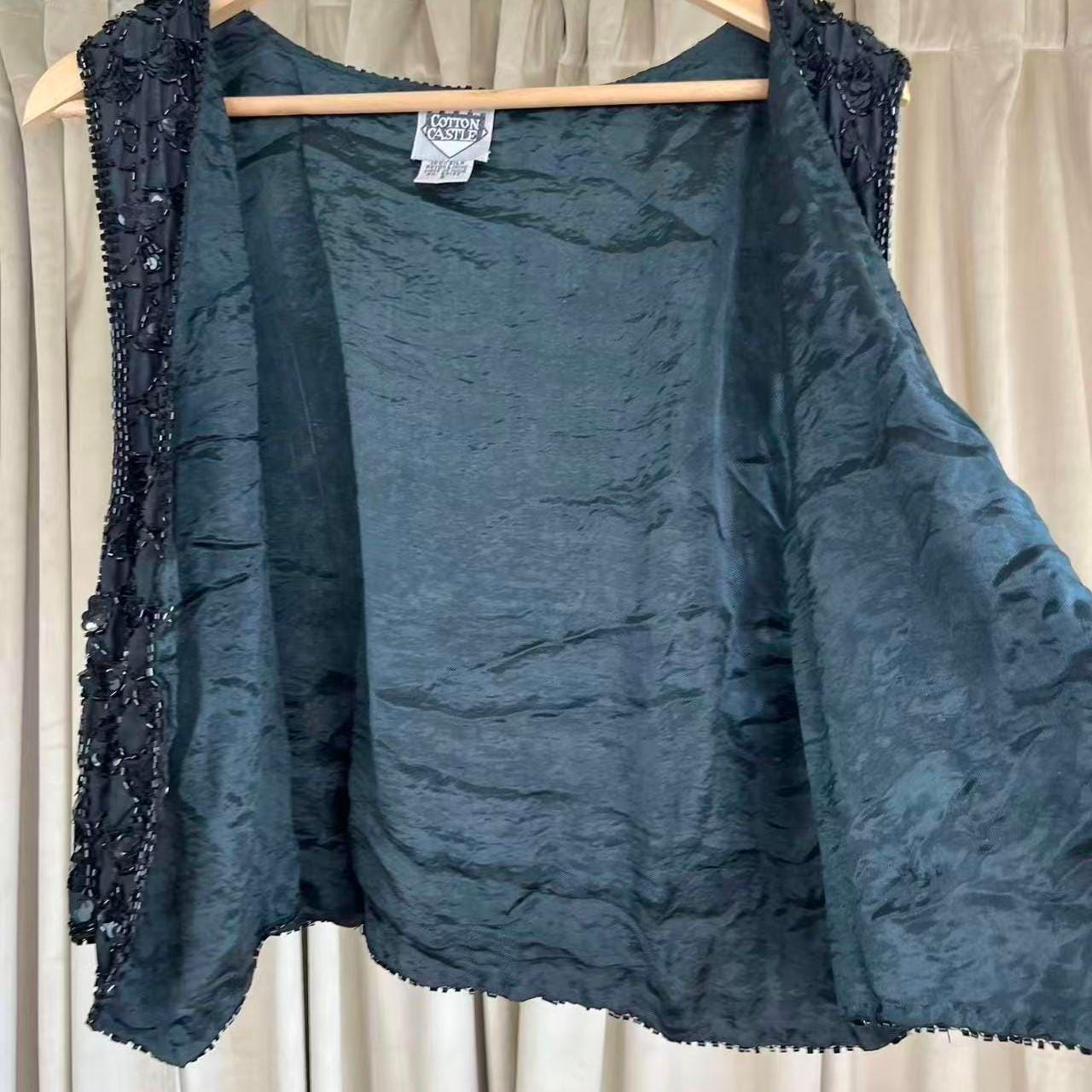Vintage Cotton Castle Black Sequin Silk Vest